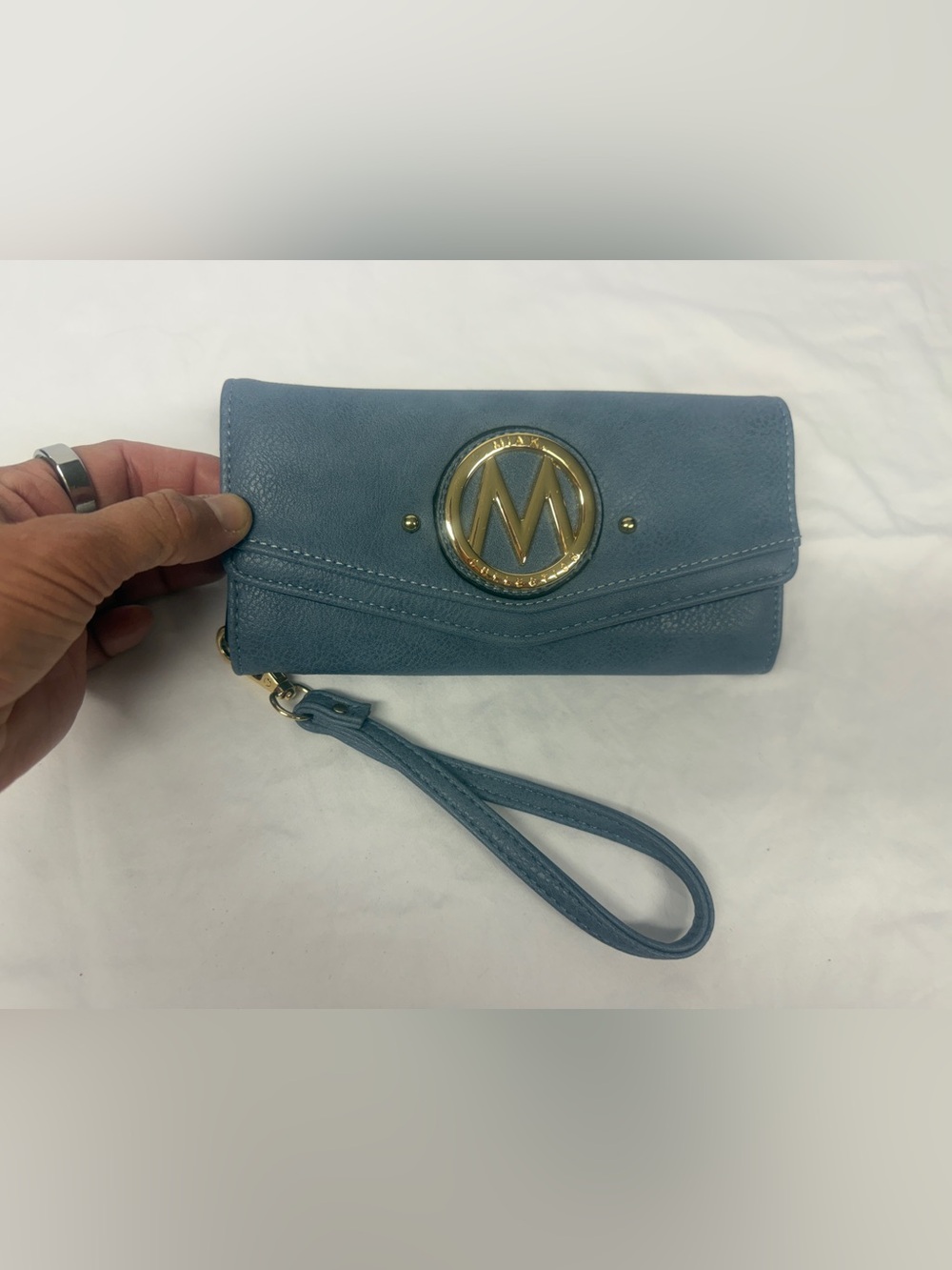 Mia K Blue Wristlet Wallet with Gold Emblem